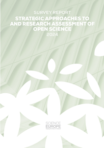 Faded cover of a publication entitled 'Survey Report: Strategic Approaches to and Research Assessment of Open Science'