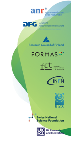 Logos of the organisers of the greening research webinar series superimposed on several green and blue shapes